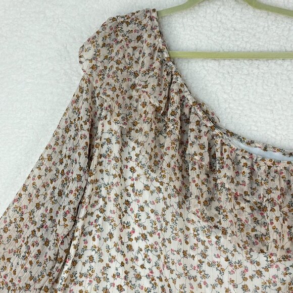 Torrid Floral Print Ruffled On-Shouler Top Womens Cream Chiffon Plus Size 2X - Picture 3 of 10